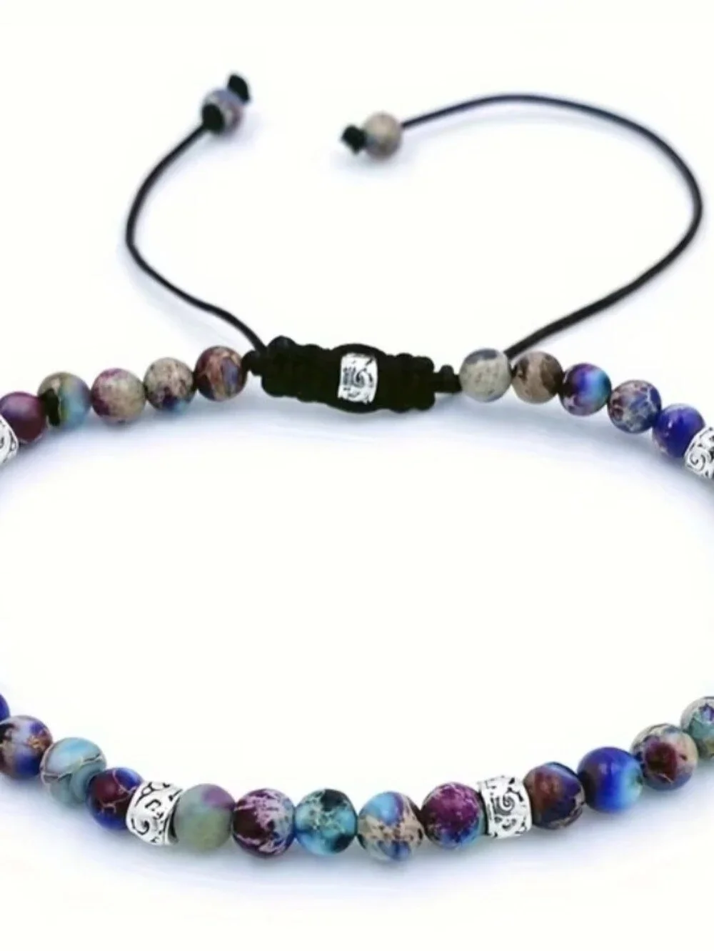 💜🩶NEW💜🩶 PRETTY!! 4MM PURPLE FLOWER STONE Adjustable Bracelet